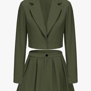 Olive Green Women's Skirt Suit Set